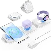 Foldable 3 in 1 Wireless Charger for Samsung Multiple Devices, Travel Wireless Charging Station/Stand for Galaxy S25 Ultra/S24/Z Fold Flip 6/5, Charger Dock Stand for Samsung Watch 8, Buds Pro3（White）