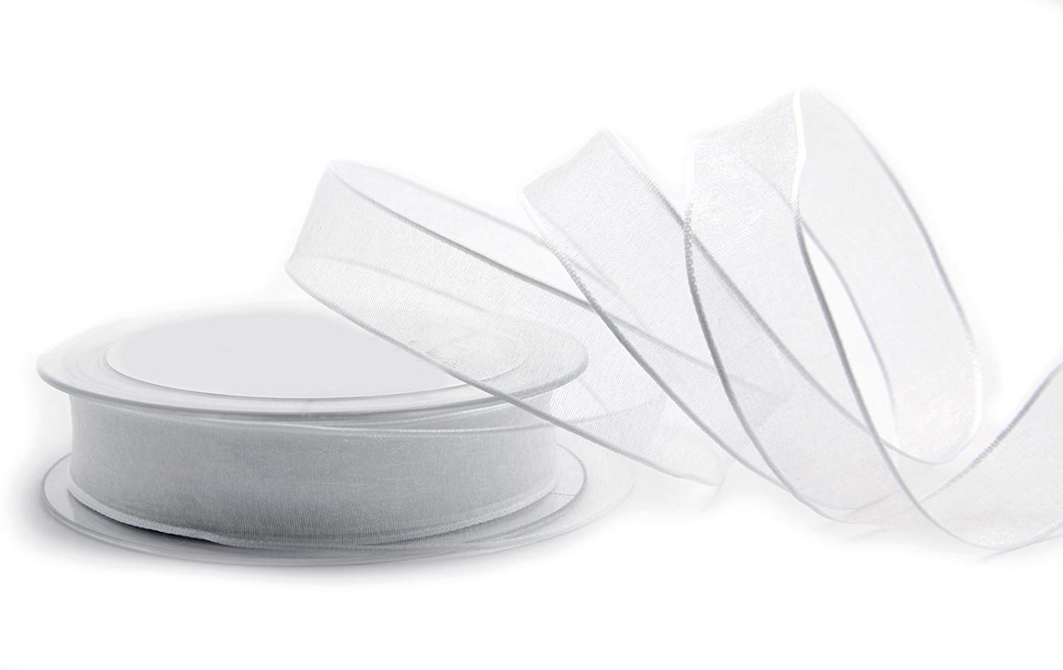 finemark 20 m x 25 mm Decorative Ribbon Chiffon White Gift Ribbon Transparent Organza with Stable Edges Premium Quality Wedding Birthday Chiffon Ribbon Plain
