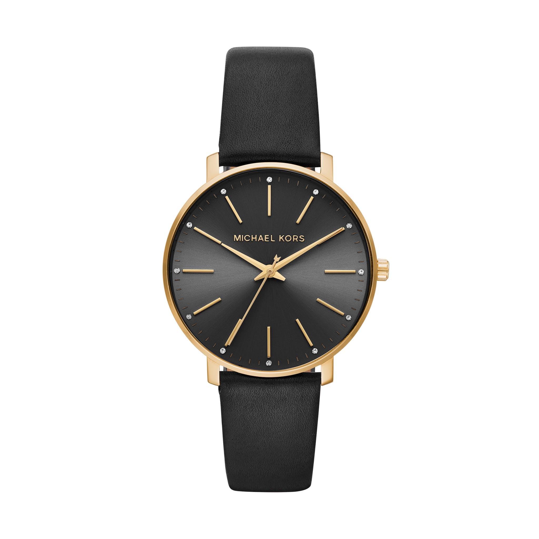 Photo 1 of Michael Kors Pyper Three-Hand Black Leather Women's Watch (Model: MK2747)