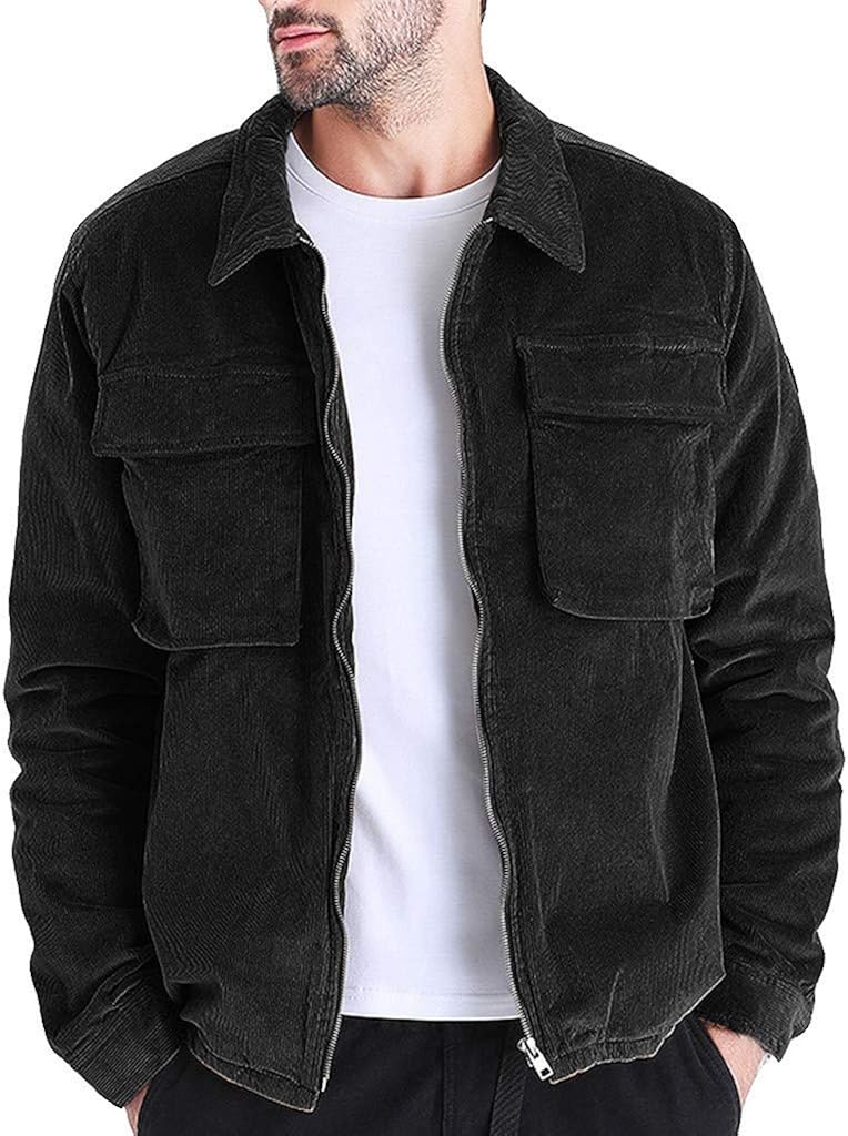 Mens Zipper Corduroy Coats, Sunpark Long Sleeve Retro Solid Color