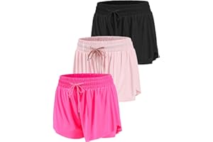 Celfaeree 3 Pack Girls Butterfly Shorts with Pocket 2 in 1 Girls Flowy Athletic Shorts Workout Running Shorts for Kids