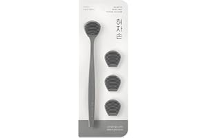 DEARCUS Korean Tongue Scraper with 3 Replaceable Heads - 100% BPA Free TPE Tongue Cleaner - Reduce Bad Breath & Without Hurt - Hygienic Scraper - Modern & Simple Design (Gray)
