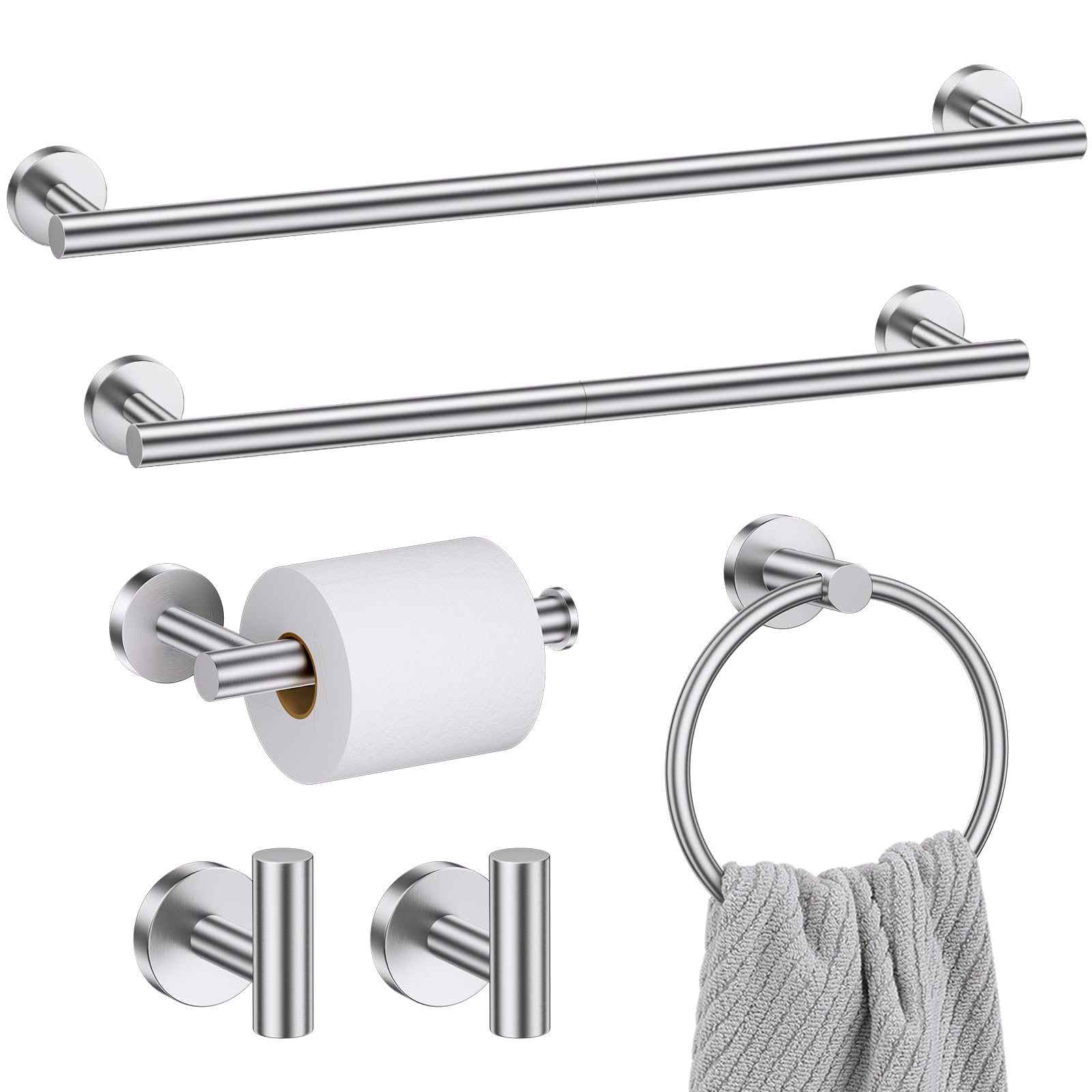 Photo 1 of ***MISSING TOWEL BARS***
Bathroom Hardware Set, 6-Piece Towel Bar Set Brushed Nickel Towel Holder Set Includes 19.68/23.6 in Towel Bar,Toilet Paper Holder,Towel Ring and Towel Hook Wall Mount Bathroom Accessories Set