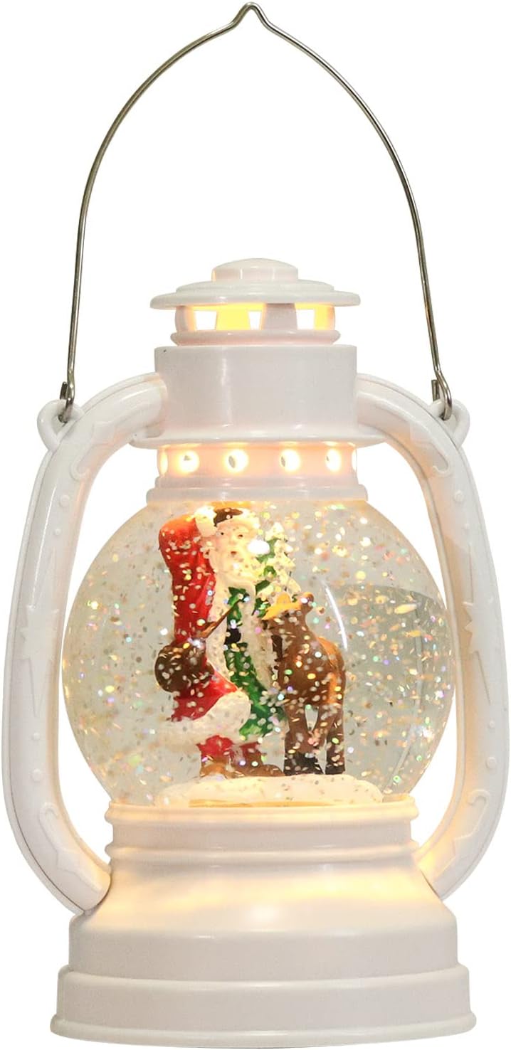 Snow Globes - Eldnacele Christmas Snow Globe Lantern Spinning Water Glittering Santa Claus Scene with 6 Hours Timer, Lighted Water Globe Lantern White Santa Claus for Christmas Decorationa and Gifts(Santa)