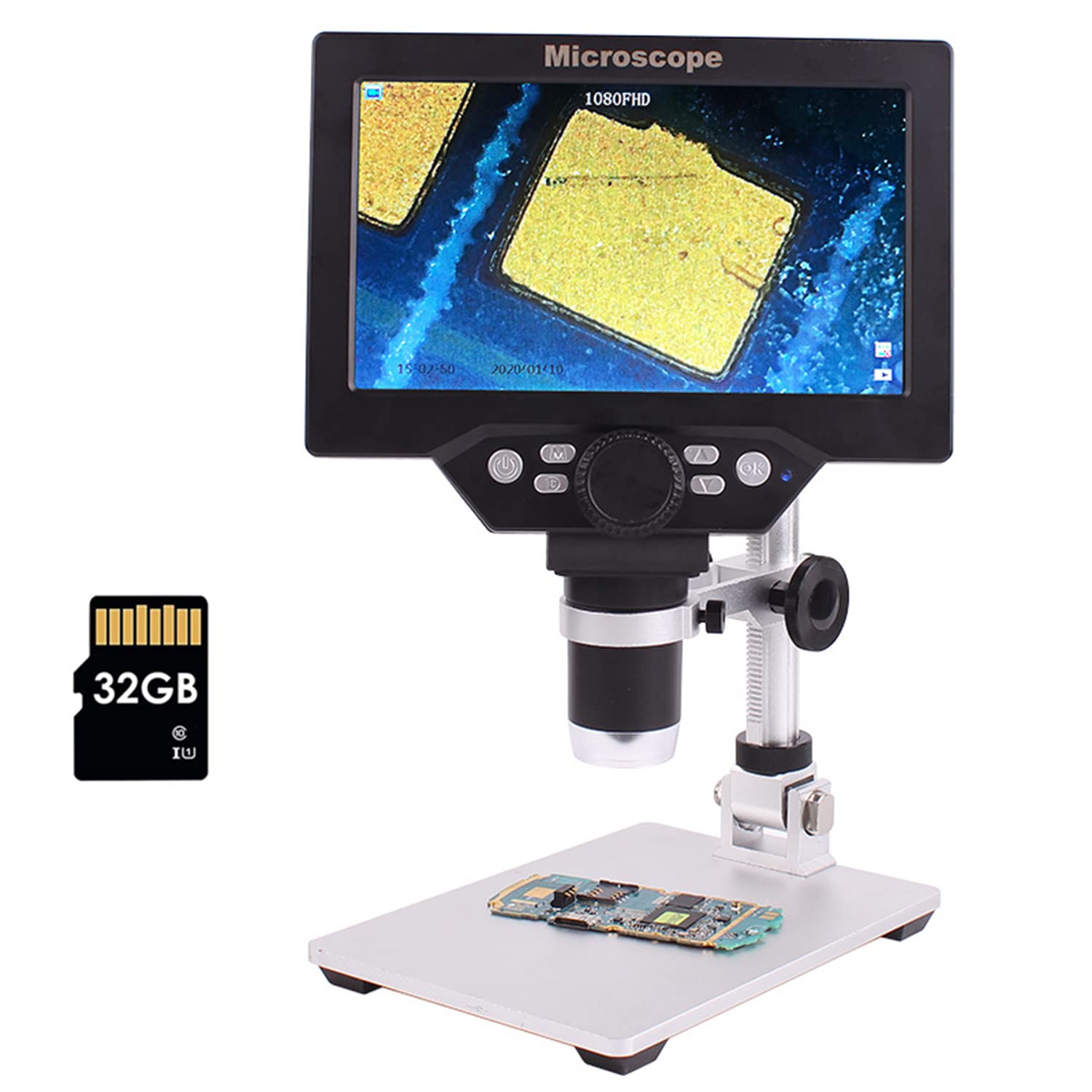 TriLine Digital Microscope, 12MP 7 inch HD LCD Display 1-1200X Continuous Zoom, Portable Multi-Angle Microscope Camera with Metal Stand for Soldering Tool[32GB SD Card]