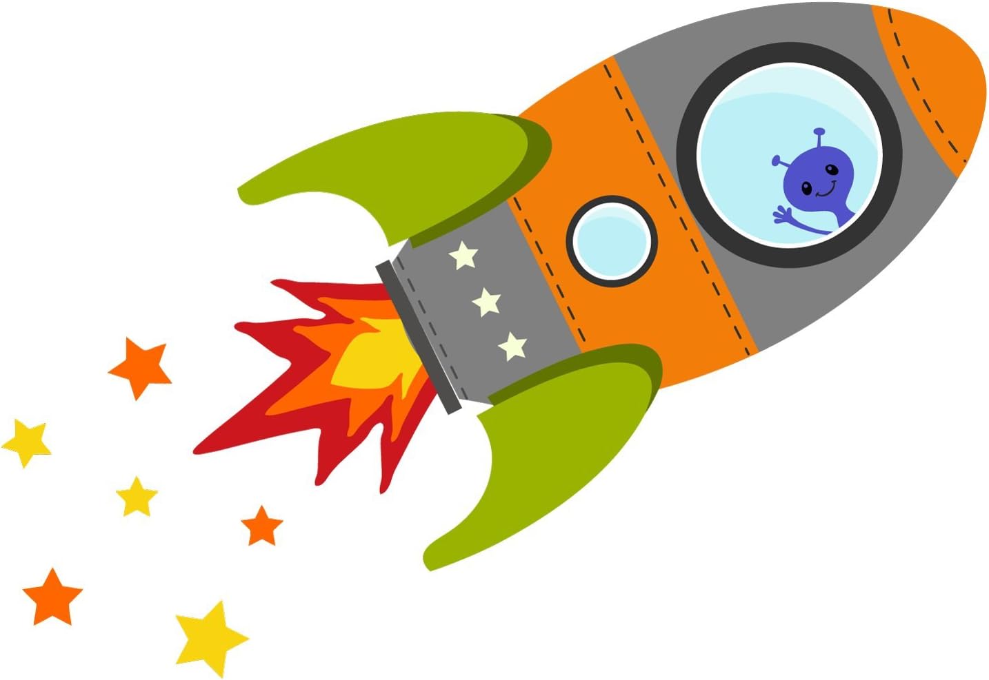 Flying Rocket Wall Sticker by Stickerscape (Regular Size) 57cm x 37cm - Orange Colour Option