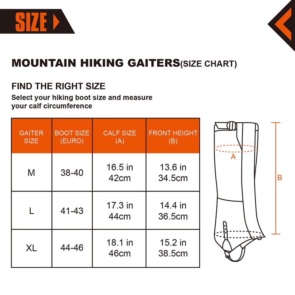 KingCamp Unisex Ultra-Light Waterproof Outdoor Hiking Walking Climbing Hunting Snow Legging Gaiters (1 Pair) (Black, L)