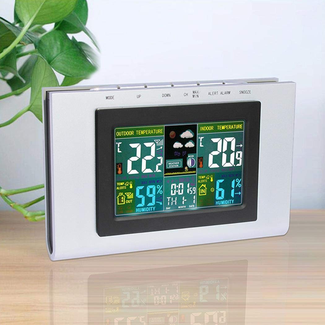 GuGio Wireless Weather Forecast Station, Digital Indoor Outdoor Thermometer,Color Display,Humidity Monitor,Alarm Clock