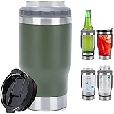 PCSCER 4 in 1 Travel Mug and Can Insulator for 12 oz Can and Beer Bottle. Stainless steel Vacuum Insulated Cup and Thermocooler. (Olive green)