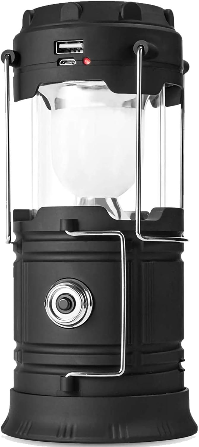 Solar Lantern Flashlights, USB Rechargeable Camping Lantern Led, Collapsible & Portable for Emergency, Hurricanes, Power Outage, Storm (Black 1) - - 