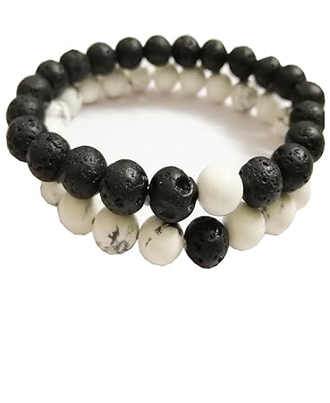 BIBIone 2 Stück ruhig weiß Howlith Lava Stein Diffusor Armband für Frauen & Männer mit Luxus-Box