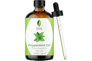 SVA ORGANICS SVA Peppermint Essential Oil – 4 Fl Oz – 100% Natural Peppermint Oil - for Diffuser, Hair Care, Face, Skin Care, Aromatherapy, Scalp and Body Massage, Soap and Candle Making - with Dropper