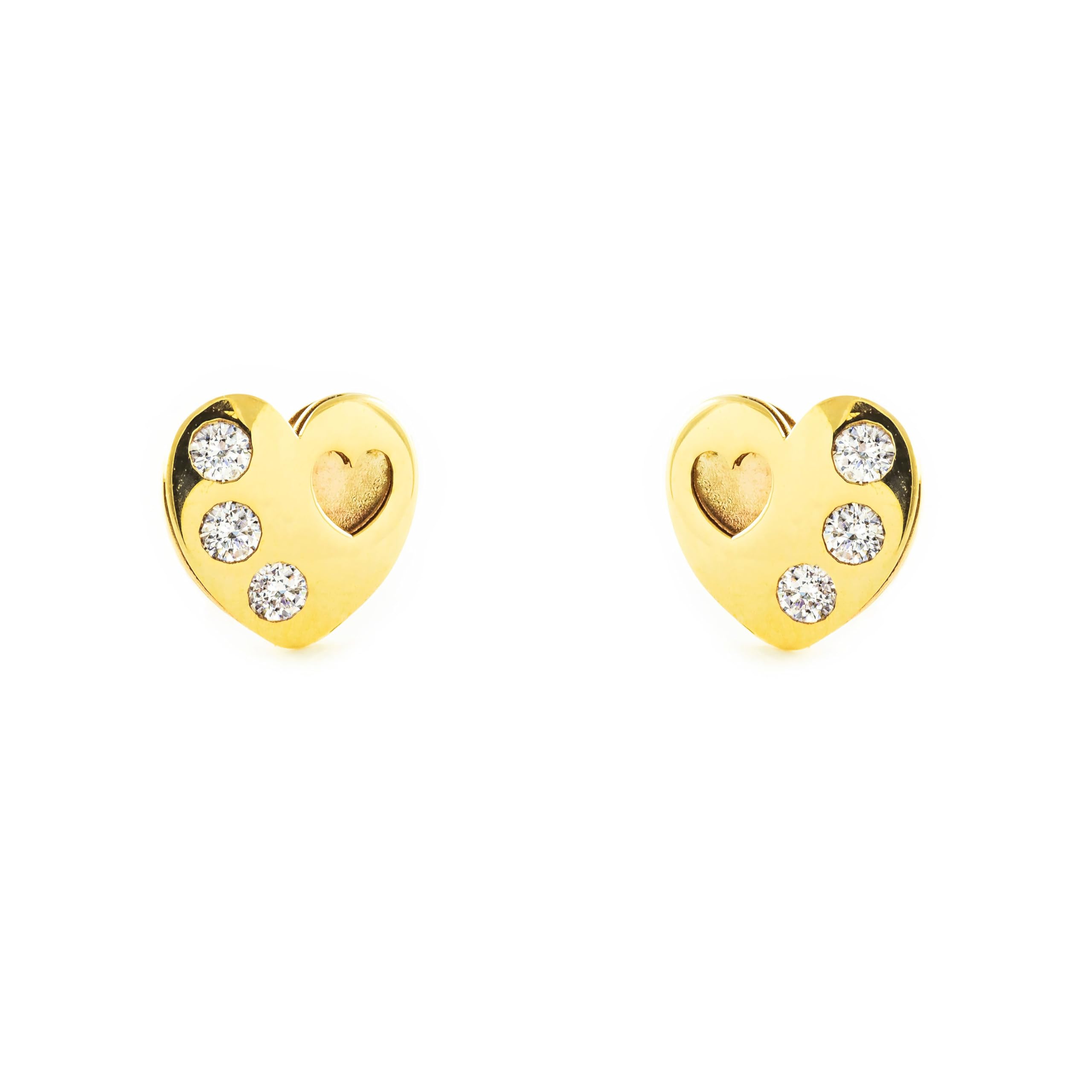 Mondepetit - 9ct Yellow Gold Heart Cubic Zirconias Earrings shine