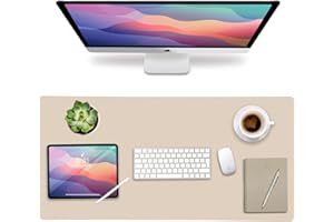 Vine Creations Leather Desk Mat 32" x 17", Desk Protector Mat, PU Leather Desk Pad, Non Slip Large Mouse Pad, Desk Blotter, Desk Pads on Top of Desks, Desk Matt for Desktop, Office Desk Mat (Beige)