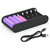 ISDT Battery Charger AA AAA Rechargeable Batteries 8-Bay Portable Smart Charger Fast Charging USB Input Port for 1.2V NiMH NiCd 1.5V Li-lon LiFePO4 Batteries with Bluetooth APP Connection (Black)
