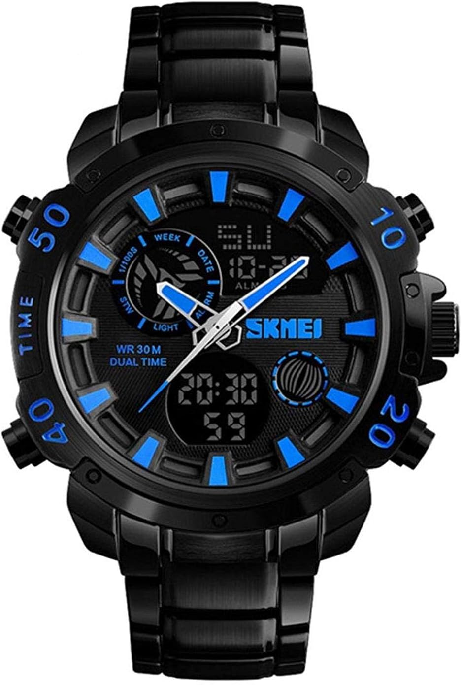 Men's MultiFunctional Dual Time Zones Digital Quartz LED Outdoor Sports Military Chronograph