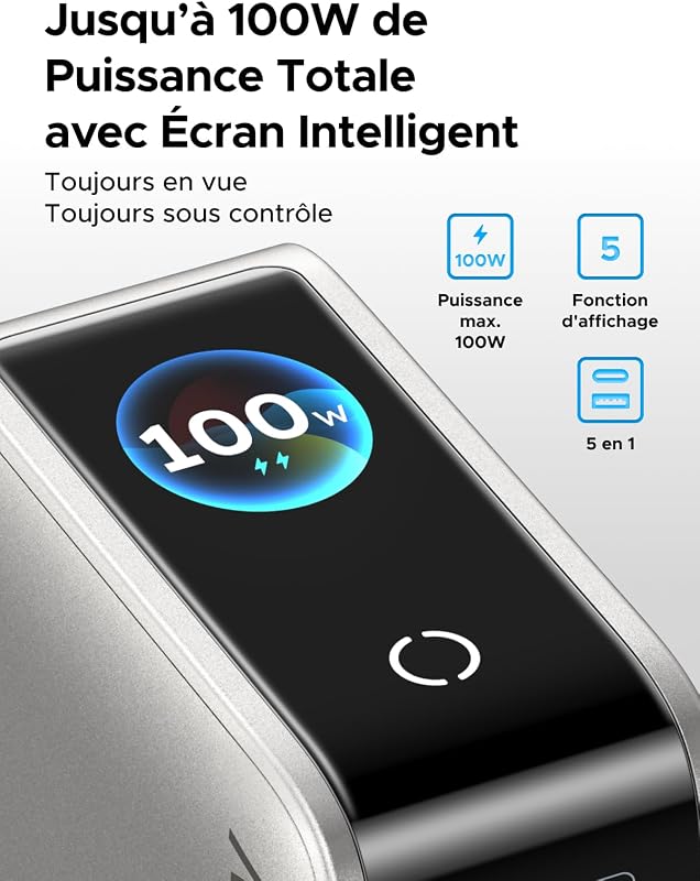 Nexode Pro 100W Chargeur USB C Rapide 5 Ports avec Écran TFT GaN II