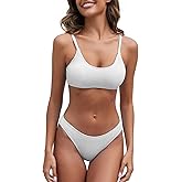Fanuerg Women's Ribbed Bikini Sets Scoop Neck Cheeky Swimsuit Textured Two Piece Bathing Suit