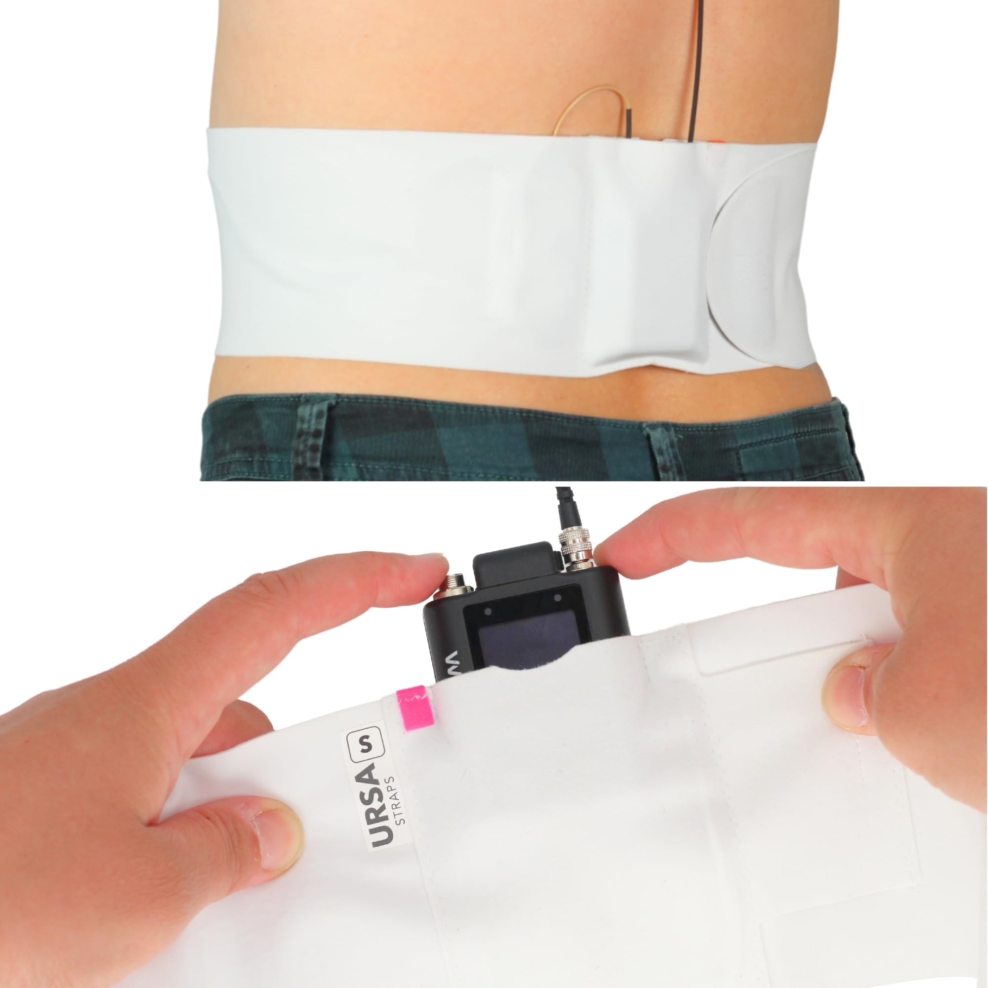 URSA Waist Strap - Ultra Slim, Breathable & Stretchy Microphone Transmitter Straps. Compatible with Most Transmitter/Receivers (White, Small Waist - Small Pouch)