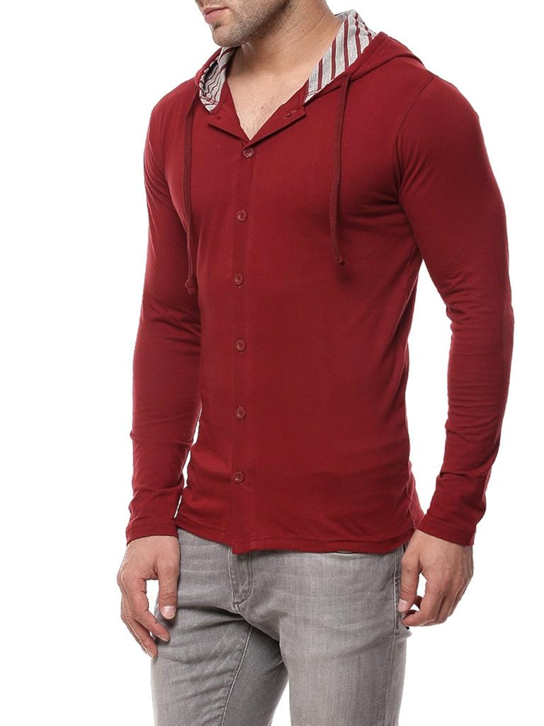 gritstones men's cotton hooded t-shirt maroon