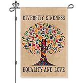 Gkodw Diversity Kindness Equality And Love Garden Flag, Funny Colorful Tree Yard Sign for Outdoor, Equality And Inclusion Human Kind Flag, LGBTQ Pride Month Garden Lawn Porch Home Décor