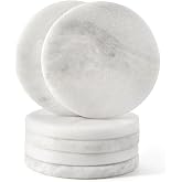 Koville White Marble Coasters Set of 6 for Coffee Table, 3.9" Inches Handmade Round Coaster, Luxury Aesthetic Modern Drink Coaster for Table D&eacute;cor Home D&eacute;cor, Coasters for Dining, Bar or Office