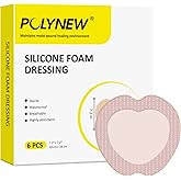 POLYNEW Sacrum Silicone Foam Sacral Pad with Adhesive Border 7.2"x7.2", 6 Individual Package for Large Wound Care, Bedsore, Pressure Sore