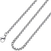 Square Rolo Chain Necklace Stainless Steel Round Box Necklace for Men & Women