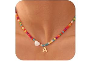 Ursteel Colorful Initial Cute Necklaces for Girls - Trendy Beaded Choker Necklace for Women Teen Girl, Handmade Letter Necklace Valentines Galentine Gifts for Women Girls Jewelry