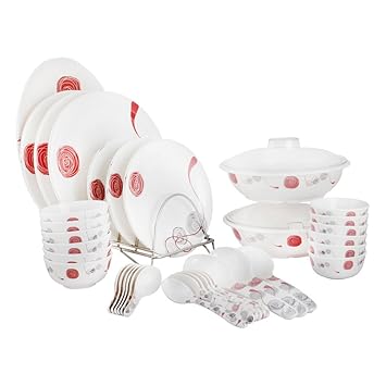 WHITE GOLD 44 PCS MELAMINE FULL DINNER SET CROCKERY - ROUND - ELITE