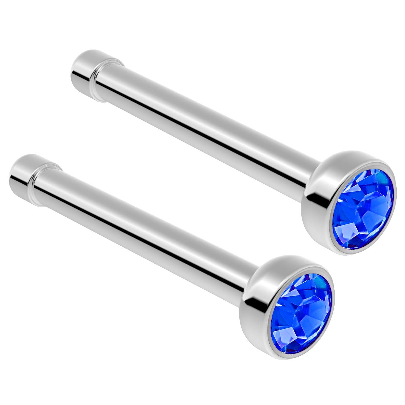 2pc Surgical Steel Guage Nose Stud Ring 1mm 18g 1mm Flesh Nostril Straight Pin Crystal Piercing Jewellery Sapphire