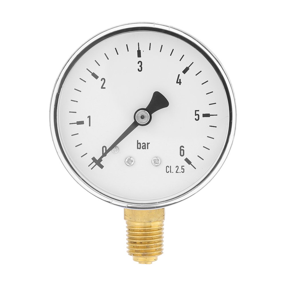 Hilitand Pressure Gauge, 0-6 bar 1/4 NPT Side Mount Manometer for Water Air Oil, 6cm Dial Plate, Metal Outer Case Instrument