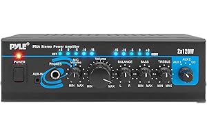 Pyle Home Audio Power Amplifier System with Bluetooth - 2X120W Mini Dual Channel Mixer Sound Stereo Receiver Box w/ RCA, AUX, Mic Input, For Amplified Speakers, PA, Theater, Studio Use - PTA4