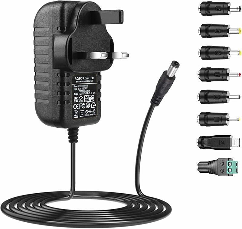 SZZKtech 12V AC DC Power Supply Adapter Charger 8 Tips 2A 24W Converter