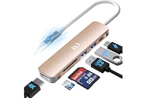 B3 BIGTHREE USB C Hub, USB-C Dongle Adapter with 4K HDMI for MacBook Pro/Air, 6 in 1 USBC Adaptador Converter Digital AV Multiport Docking Station, with USB3.0/USB2.0/SD/microSD Card Reader Ports - Rose Gold