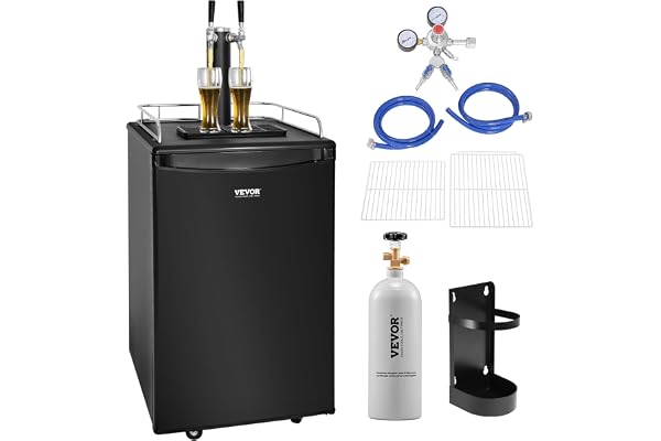 VEVOR Beer Kegerator, Dual Tap Commercial Draft Beer Dispenser for D system, Full Size Keg Refrigerator with 5lbs CO2 Tank, Hold 2 Sixth / 2 Ball lock keg, Black