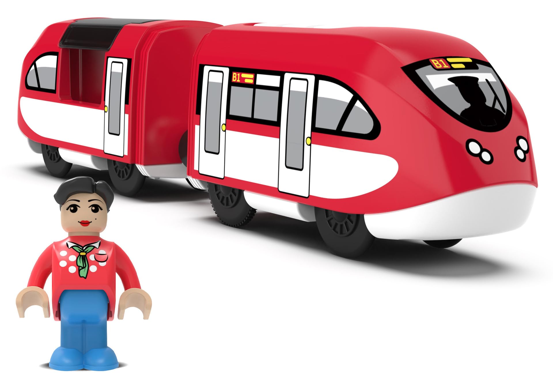 赤い電動アクション機関車列車 木製線路用 電池式電車 幼児向け 磁気列車セット トーマス、ブリオ、チャギントン、3歳以上の子供用電車に対応