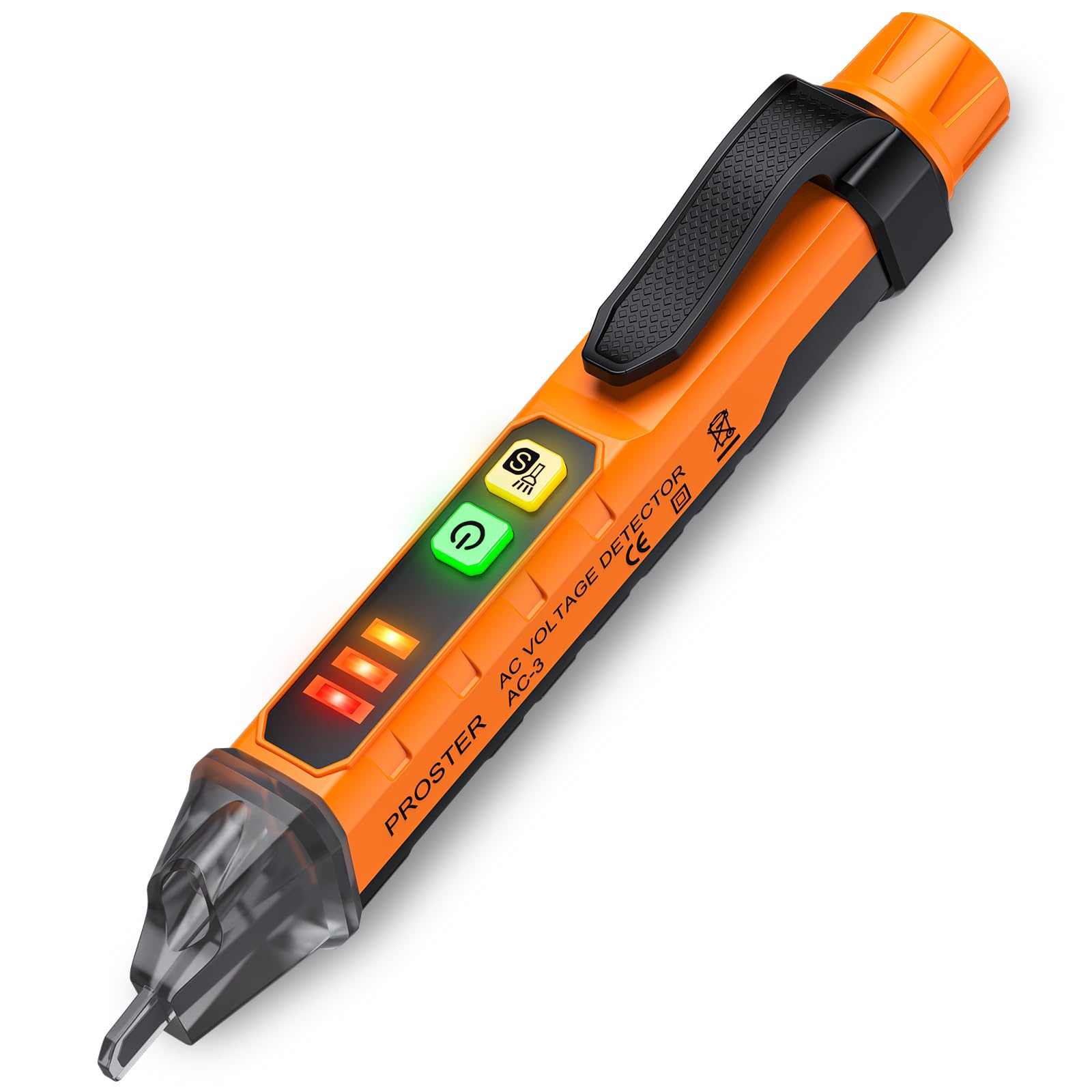 Proster Voltage Tester Pen Non Contact Voltage Detector Pen 48V-1000V/12V-1000V Dual Range Electrical Voltage Pen Adjustable Sensitivity AC Voltage Tester with Live Wire Break Point Test Flashlight