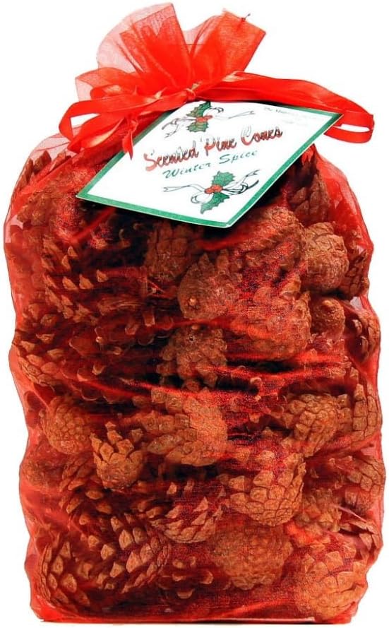 The Milford collection Scented Pine Cones in Red Organza Bag, Multicolor