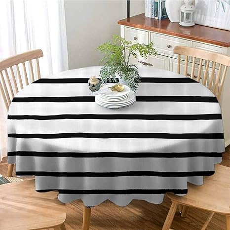 Amazon Elxmzwlob 円形アウトドアテーブルクロス 抽象的 ミニマリスト 水平 ペイントブラシ ストライプバンド シンプル 芸術的デザイン お手入れ簡単 ダイニング 円形 テーブルクロス チャコールグレー 47 Inch Round テーブルクロス オンライン通販