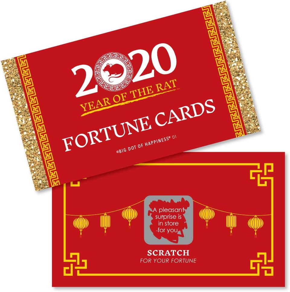 Big Dot of Happiness Chinese New Year - 2020 Year of the Rat Party Scratch Off Fortune Cards - 22 Count