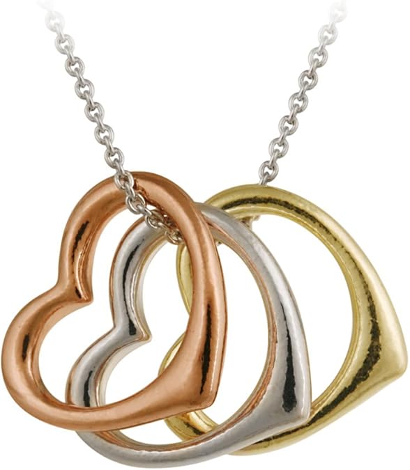 Sterling Silver TriColor Open Floating Three Hearts Necklace Amazon