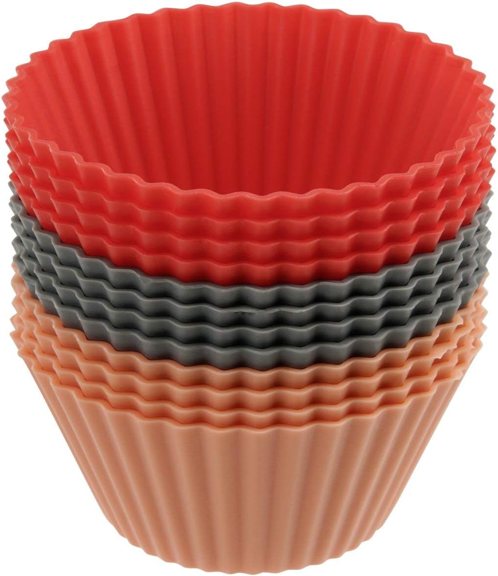 Dr. Oetker Silikon-Muffinförmchen, Silikonformen für Muffins und Cupcakes (Farbe: grau, rot und hellrot) - spülmaschinengeeignet, Menge: 1 x 12er Set