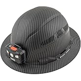 Klein Tools 60347 Hard Hat, Vented Full Brim, Class C, Premium KARBN Pattern, Rechargeable Lamp, Padded Sweat-Wicking Sweatba