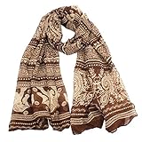 Clearance! Coromose Womens Elephant Print Long Scarf Shawl Wrap Pashmina (Brown)