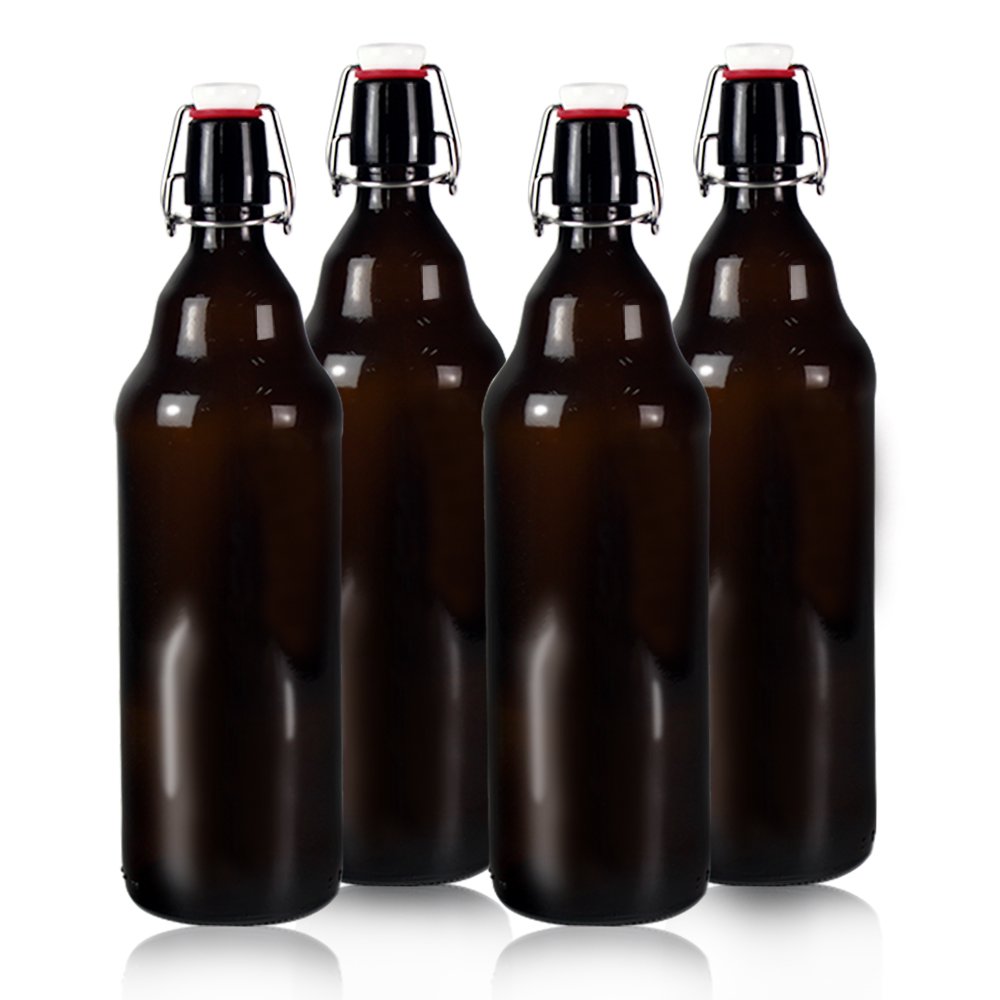 YEBODA 32 oz Amber Glass Beer Bottles for Home Brewing with Flip Caps