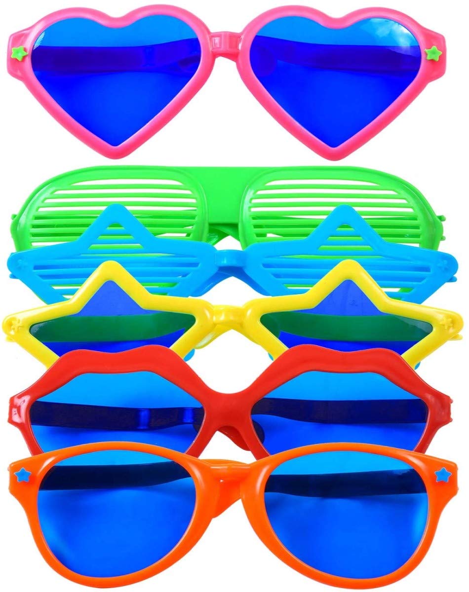 KAHEIGN 6Pcs Jumbo Plastic Sunglasses, 26CM x 10CM Colorful Party Eyeglasses Shutter Shading Glasses for Beach Costume Fancy Dress Photo Props Party