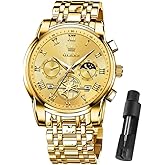 OLEVS Gold Watches for Men Luxury Wrist Dress Waterproof Big Face Watch Elegant Nice Stainless Steel Analog Quartz Date Chronograph Luminous Easy Read Business Watches Mens Graduation Gifts for Men