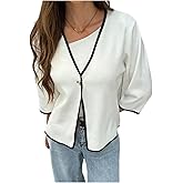 GORGLITTER Women's 3/4 Sleeve Lightweight Cardigan Open Front Button Asymmetrical Sweater