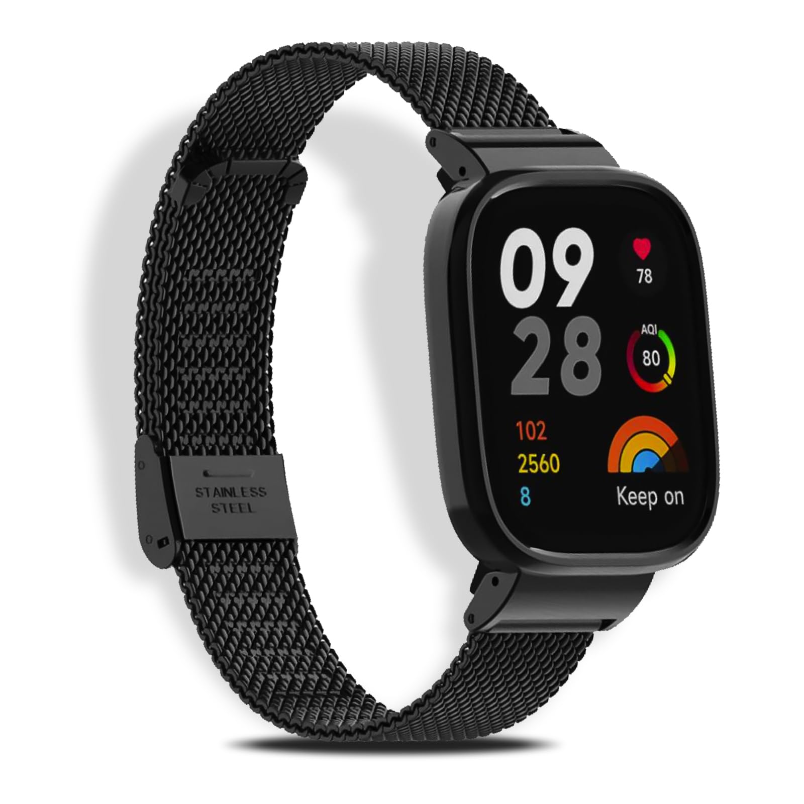 LanQii Bracelet Compatible with Xiaomi Redmi Watch 3, Woven Stainless Steel Watch Strap Mesh Metal Wrist Adjustable Replacement Strap Women Men for Xiaomi Redmi Watch 3 - Black